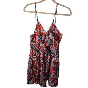 Shein Pink and Red Floral Romper, Size Large